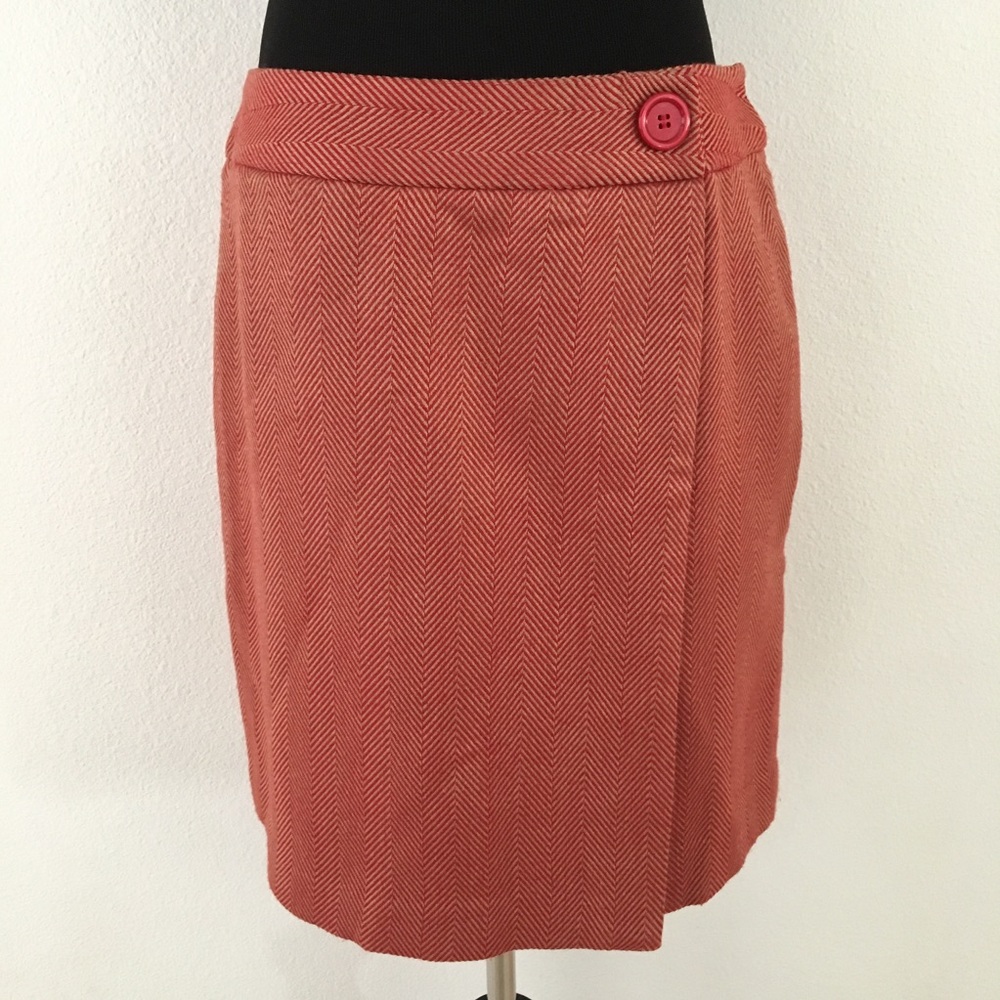 A-line | Red Coral & Tan Herringbone Skirt